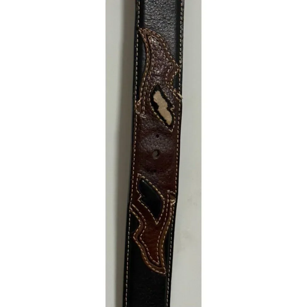 Larry Mehan Leather Belt‎ Sz 34 Western Silver Star Concho Intricate Stitching